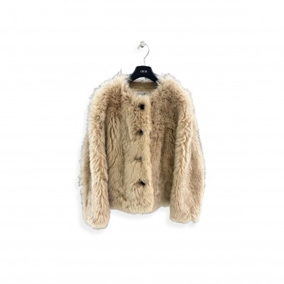 MAX MARA COLLARLESS SHEARLING JACKET 